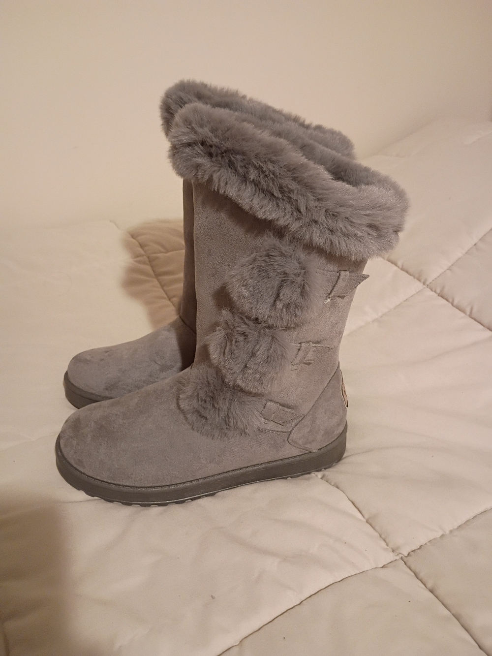 White Mountain Gray Faux Fur Mid-Calf Winter Boots